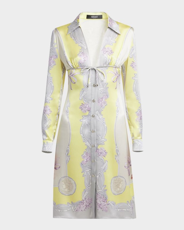 Medusa Cameo Foulard Silk Crepe Shirtdress